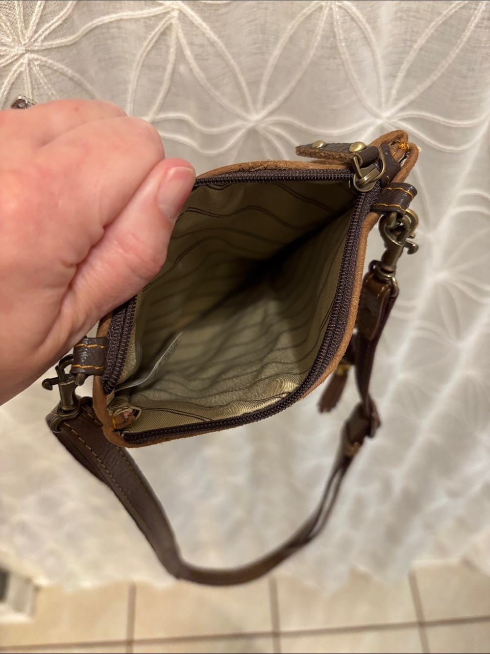 Vaan & Co Suede Tassel Accent Crossbody Bag - Brown - Picture 7 of 12